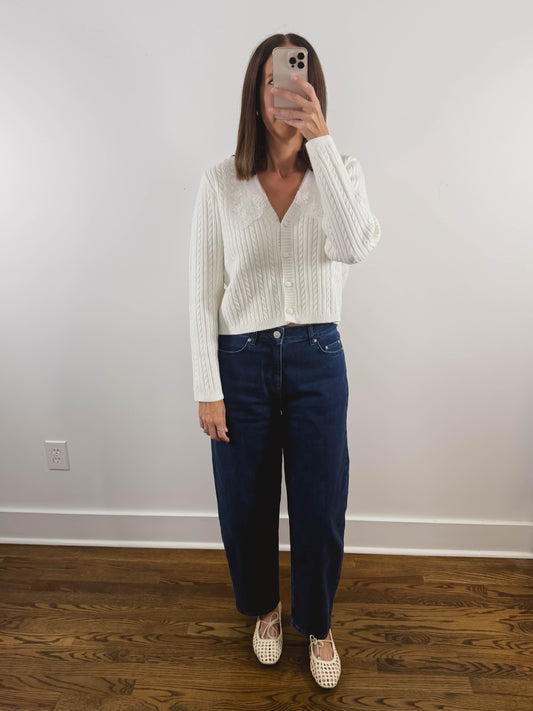 The Lace Collar Cardigan in White