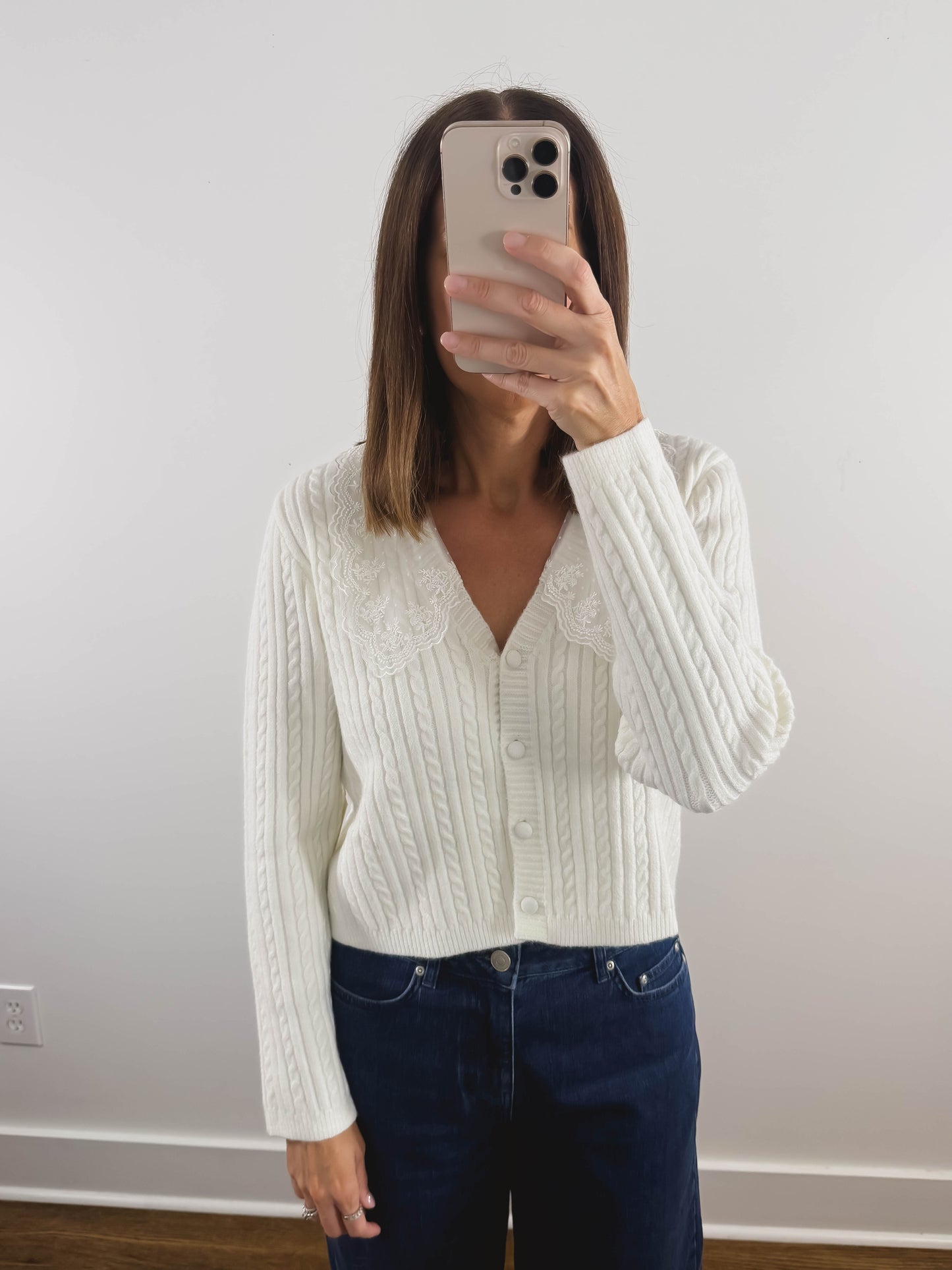 The Lace Collar Cardigan in White