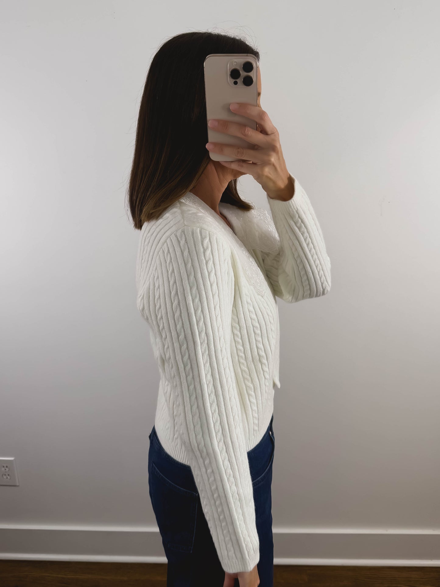 The Lace Collar Cardigan in White