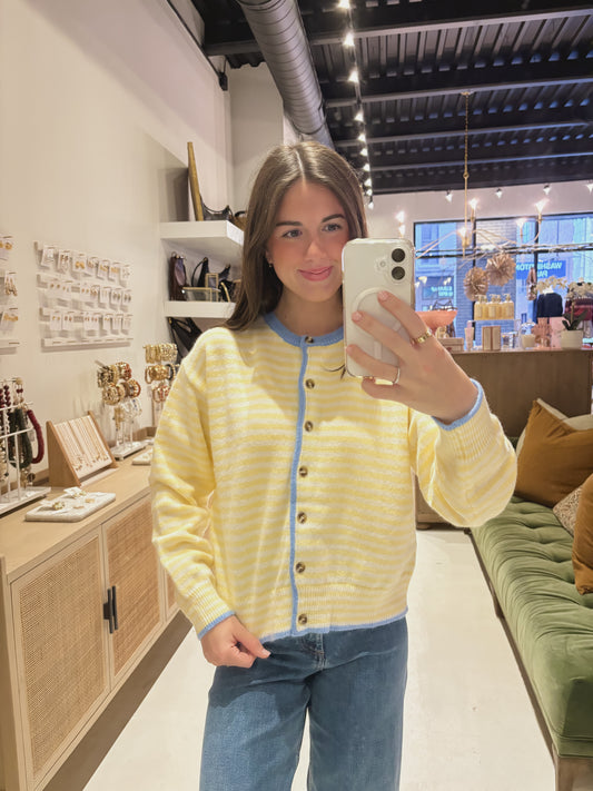Yellow White Striped Sweater