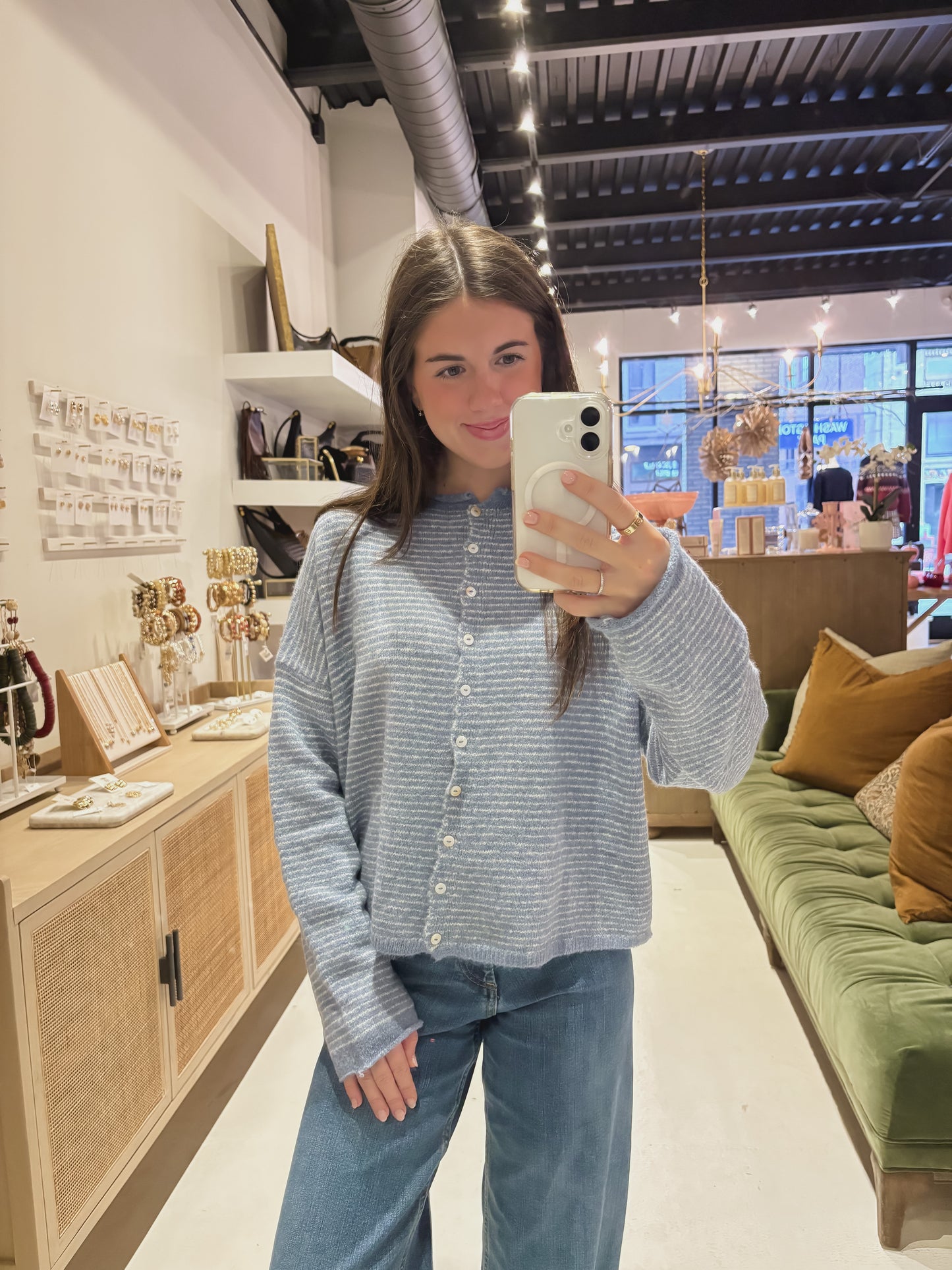 The Piper Cardigan in Blue Stripes