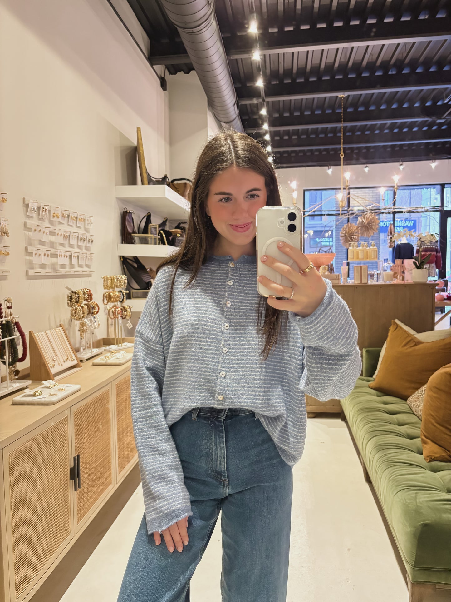 The Piper Cardigan in Blue Stripes