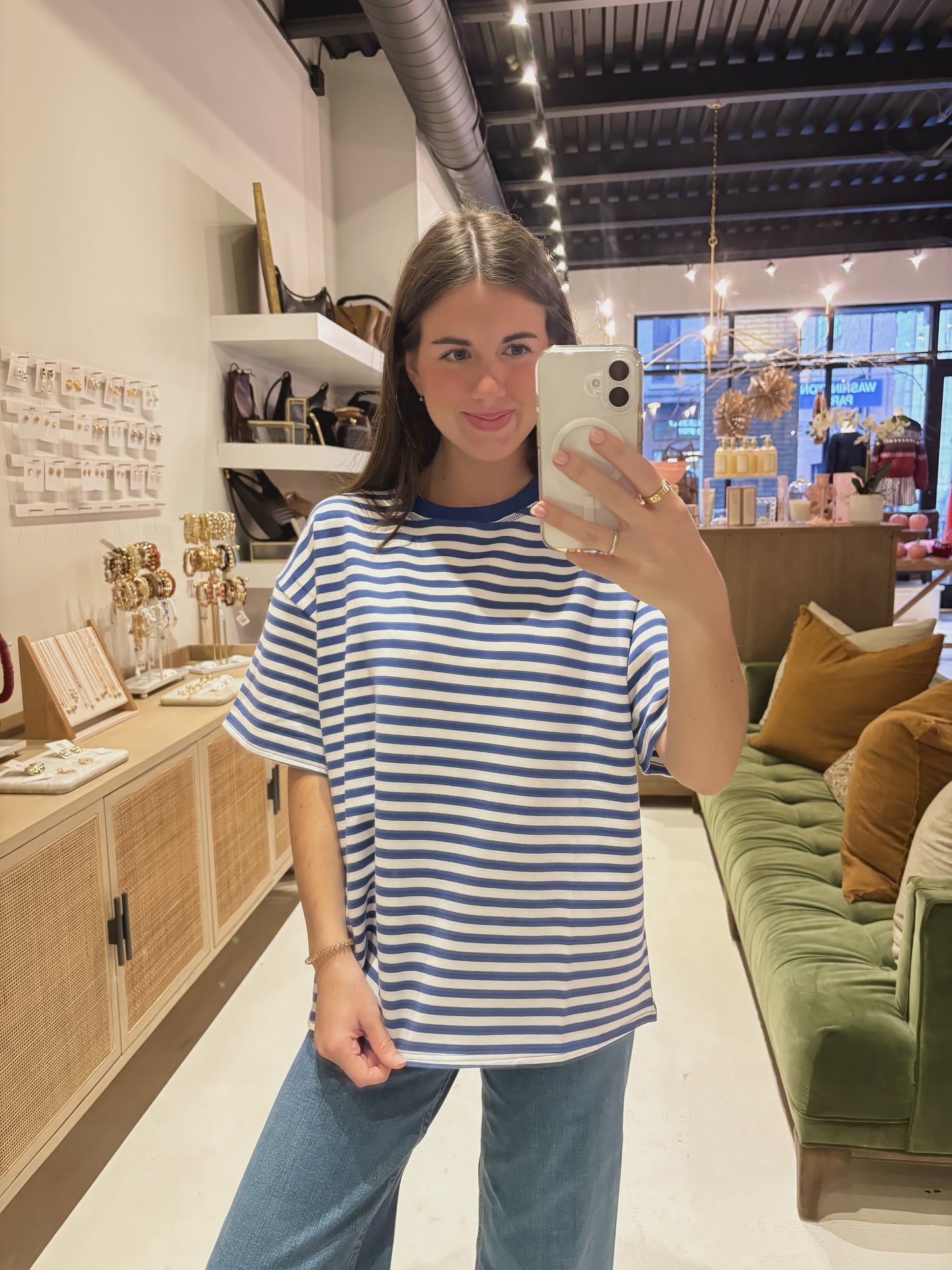 The Cassandra Striped Tee in Blue