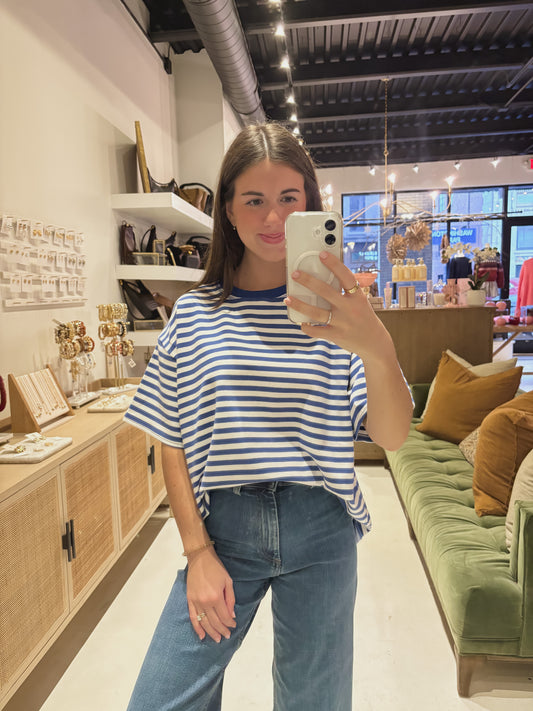 The Cassandra Striped Tee in Blue