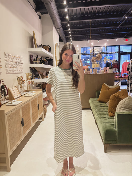 The Green Striped Midi Dress