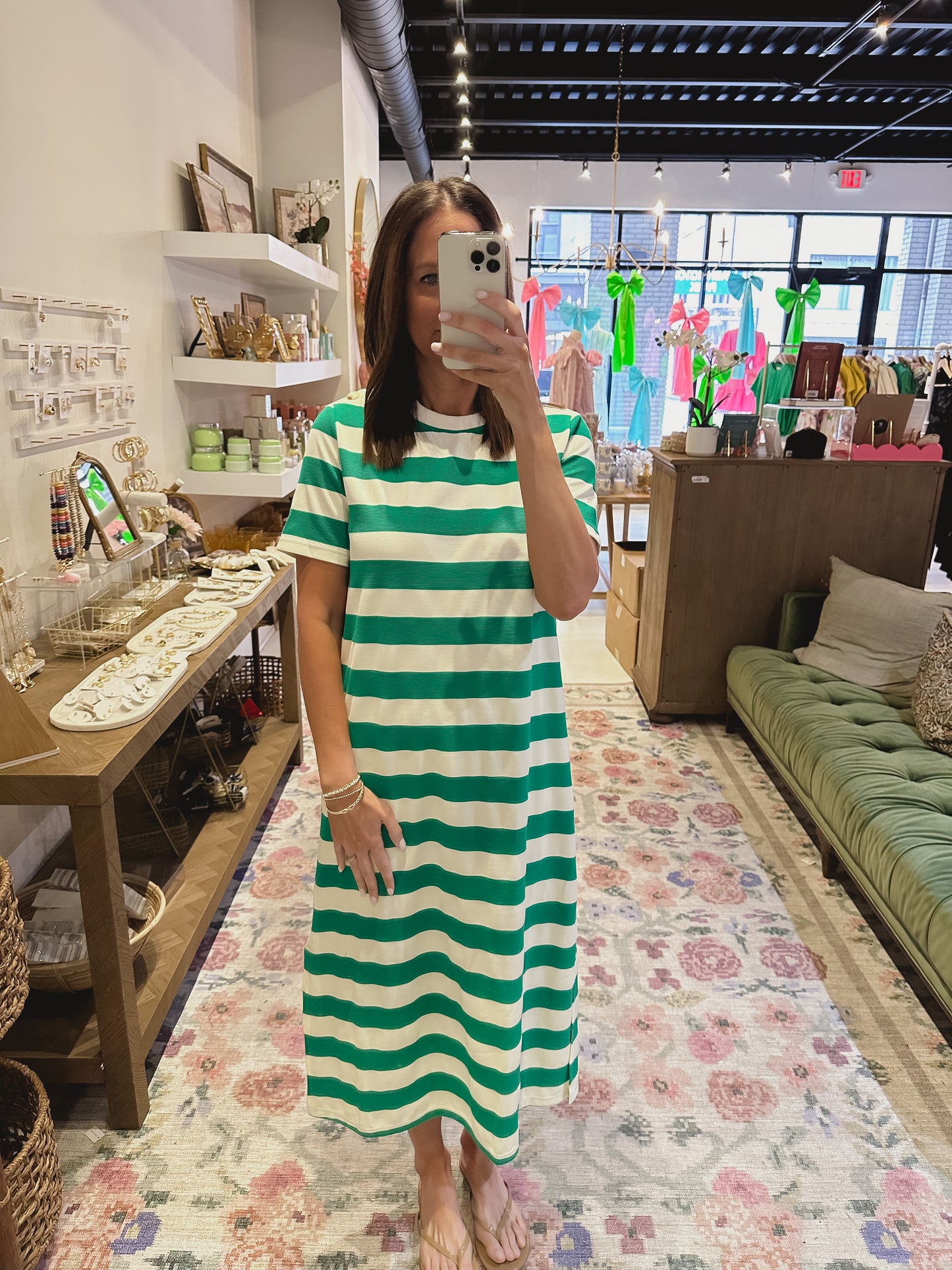 The Mabel Dress in Green and White