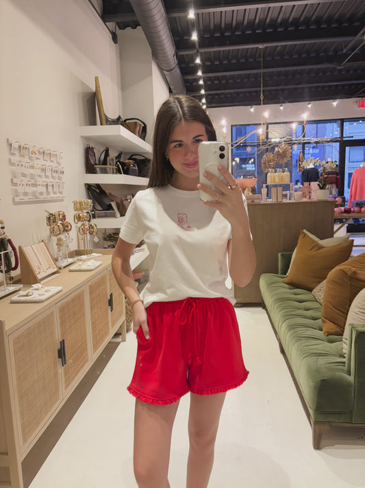 Ruffled Detail Knit Red Shorts