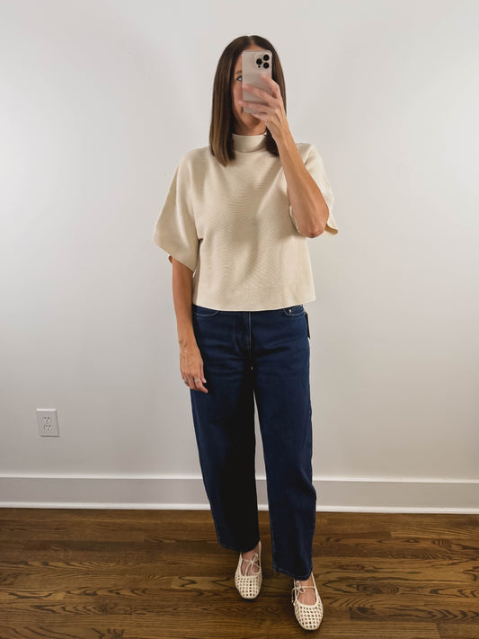 The Ribbed Batwing Sweater in Cream