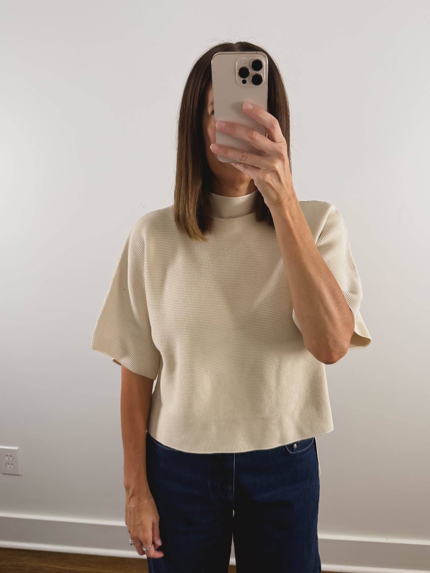 The Ribbed Batwing Sweater in Cream