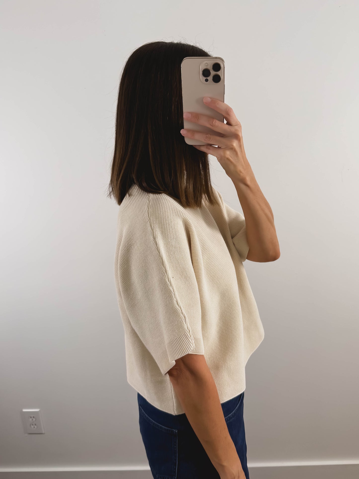 The Ribbed Batwing Sweater in Cream