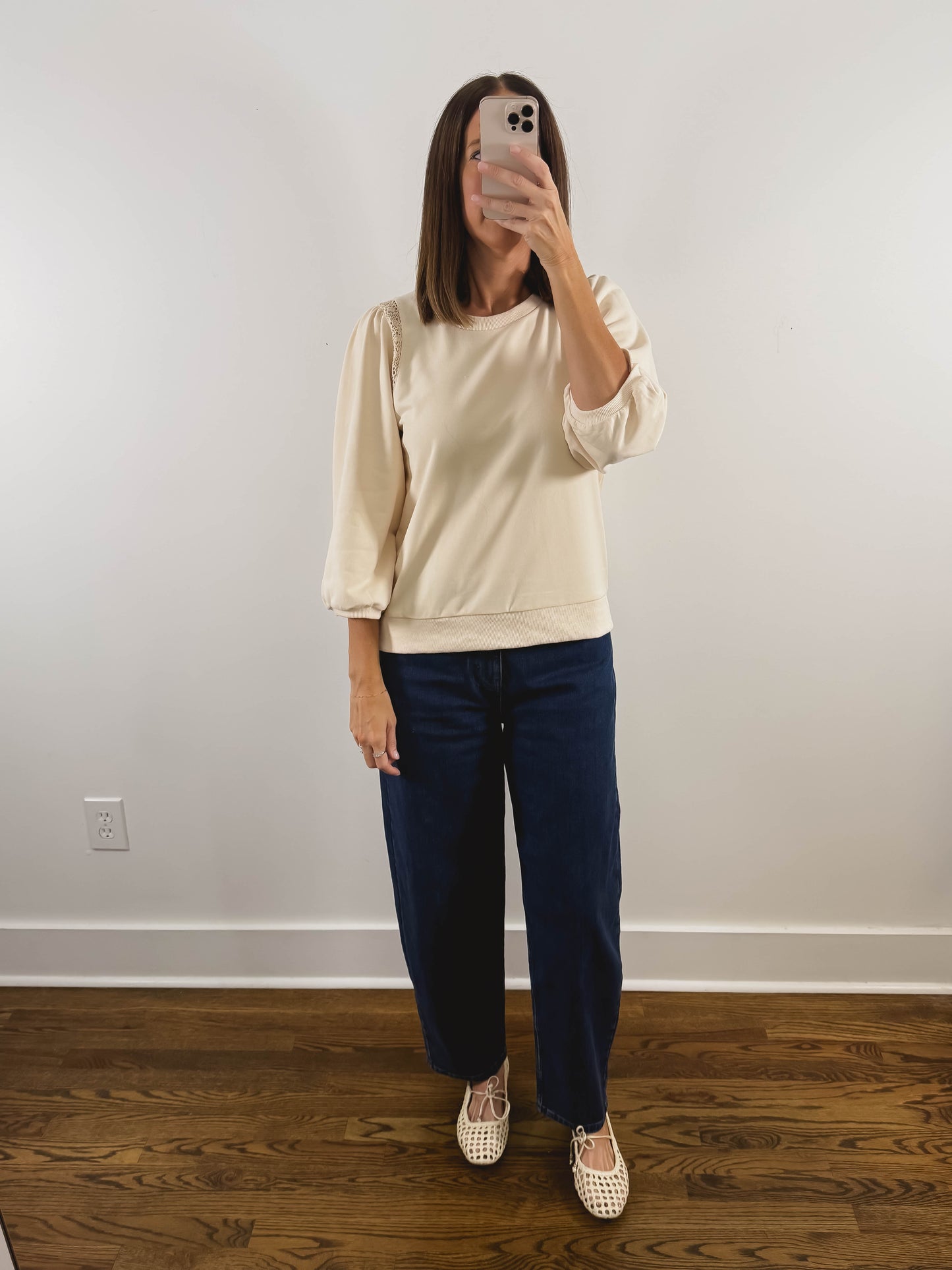 The Puff Shoulder Sweatshirt in Ivory