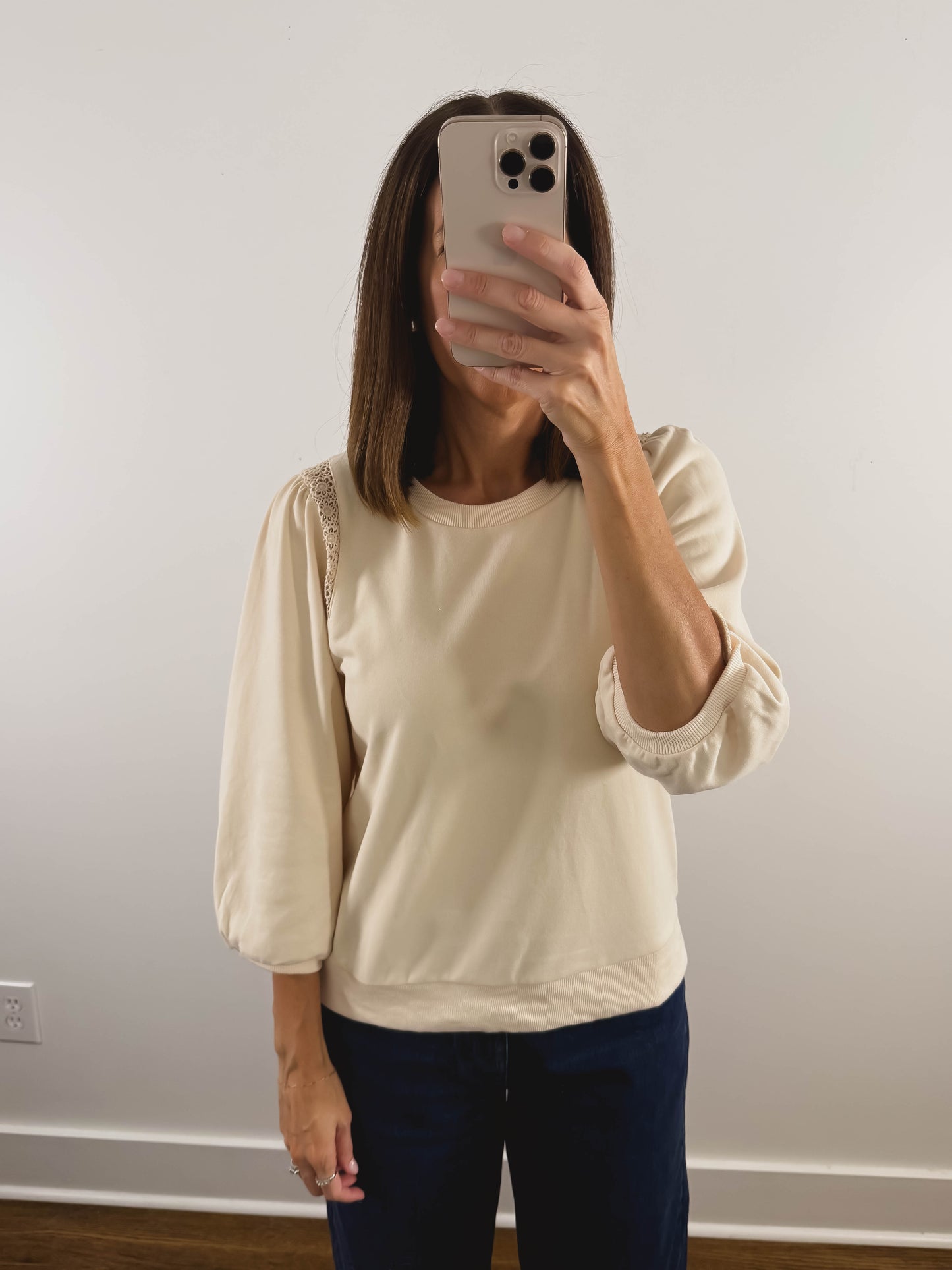 The Puff Shoulder Sweatshirt in Ivory