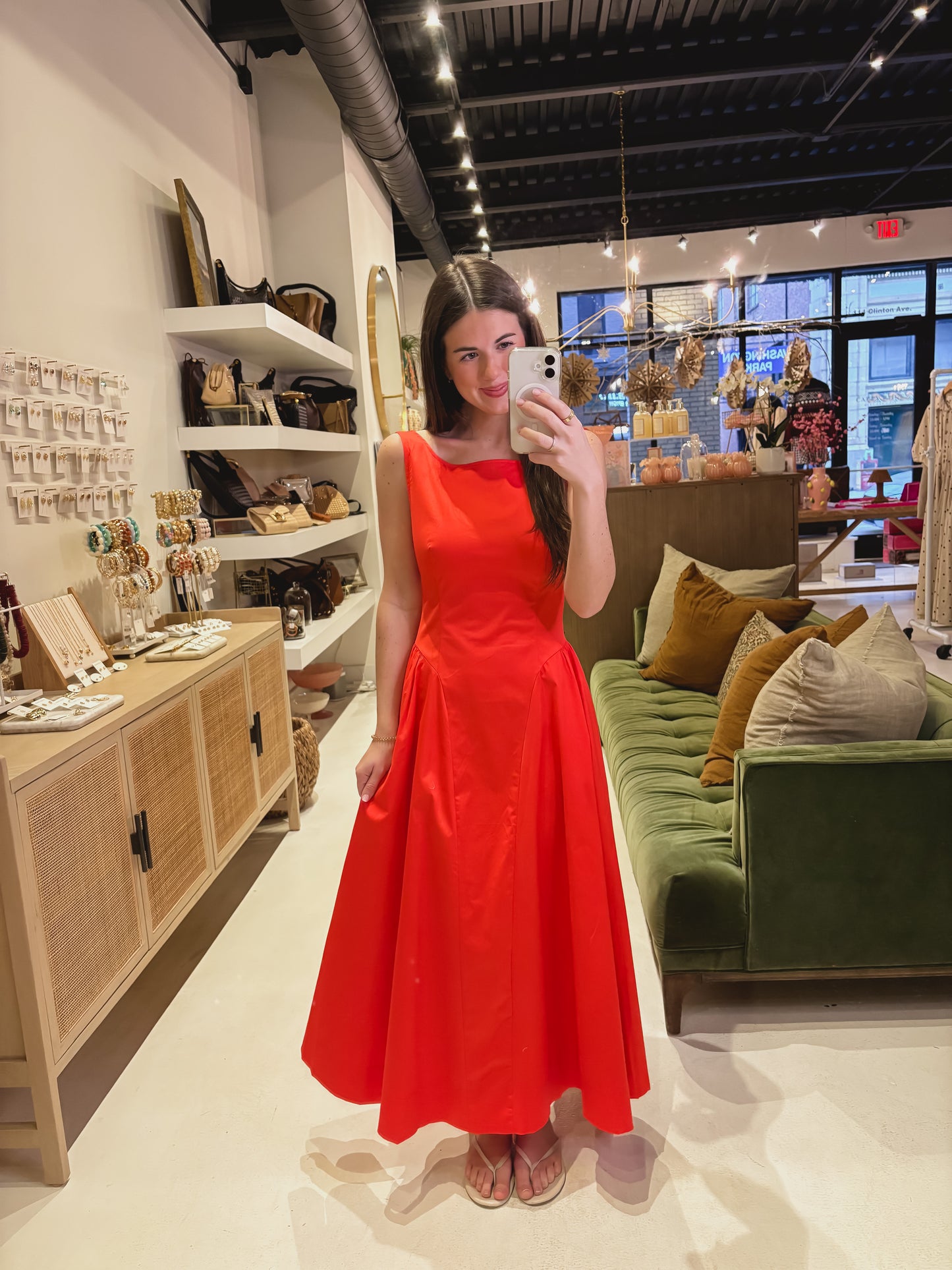 The Red Boat Neck Midi Dress