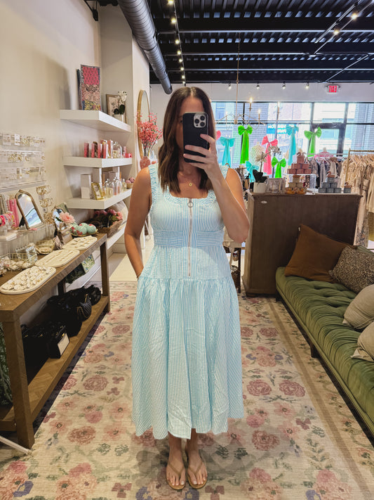 The Maddy Dress in Turquoise and White