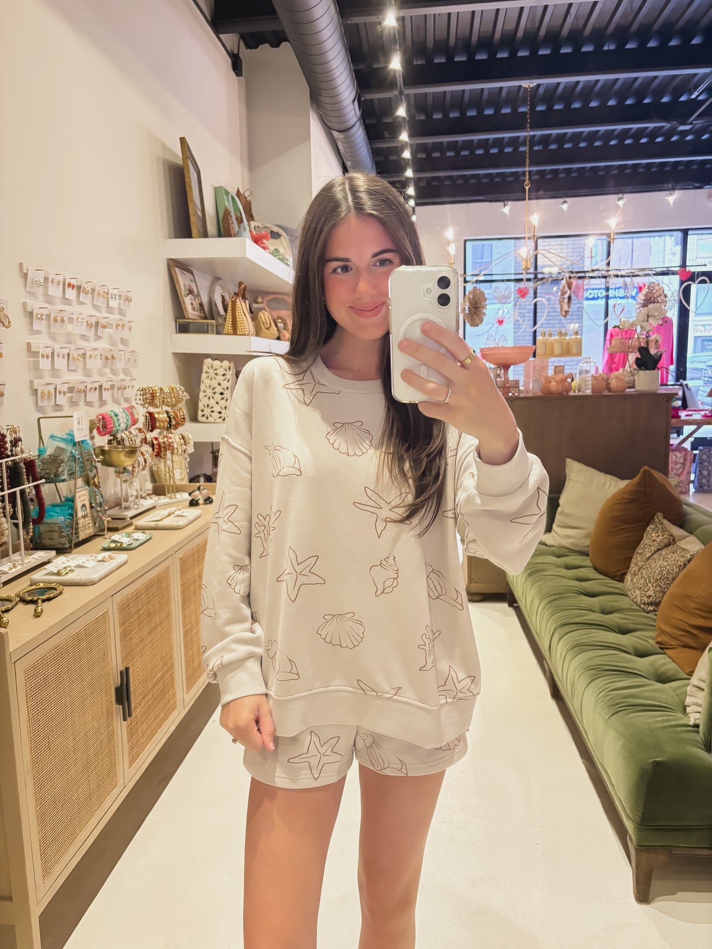 Neutral Seashell Printed Sweatshirt