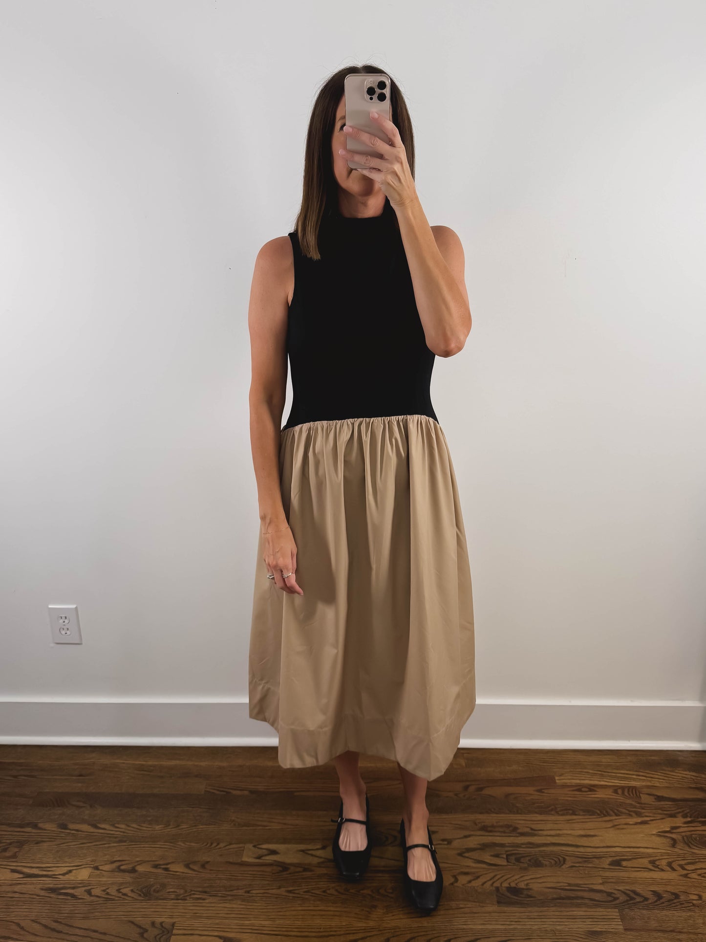 The Sunday Midi Dress in Black + Tan