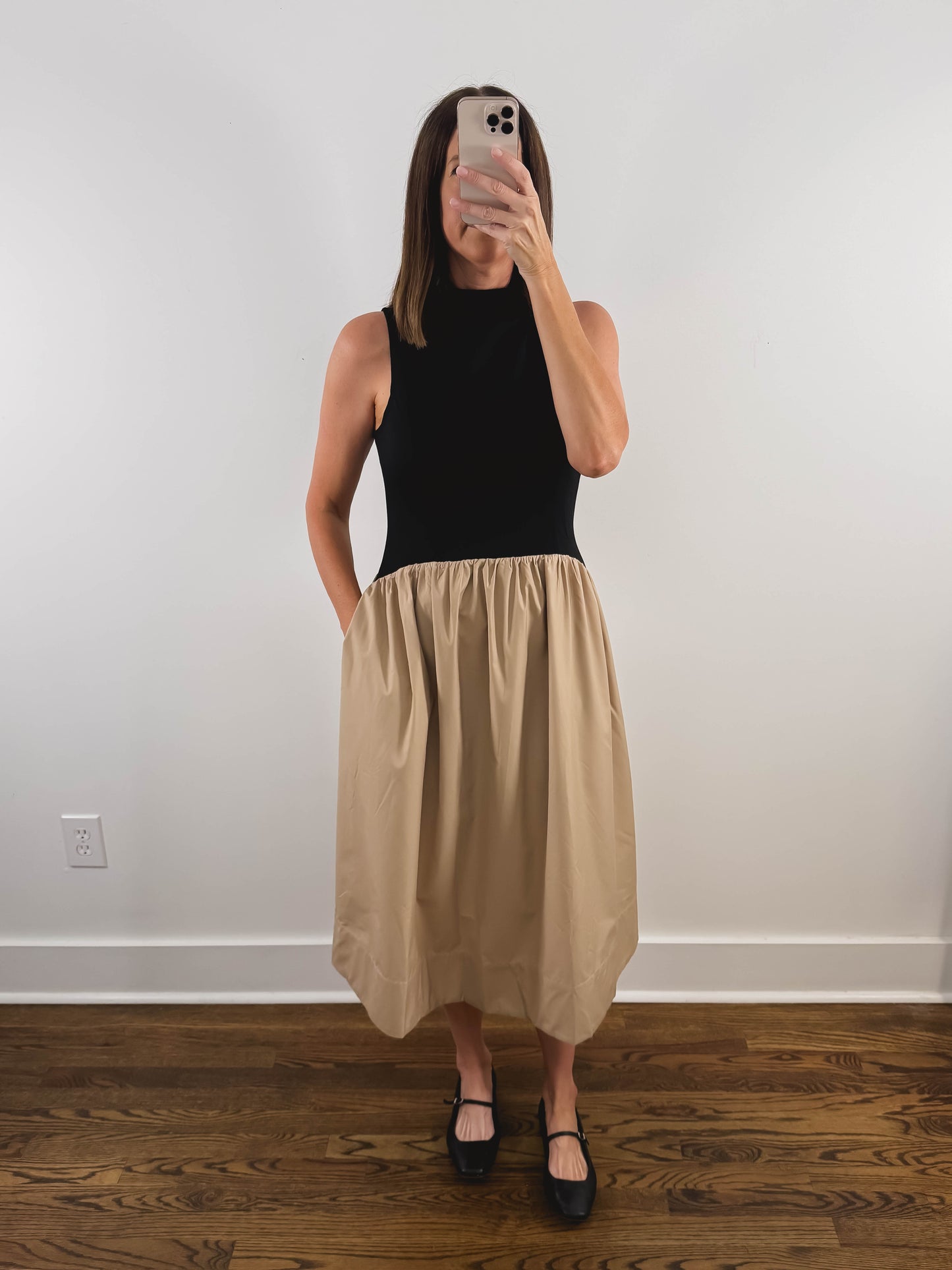 The Sunday Midi Dress in Black + Tan