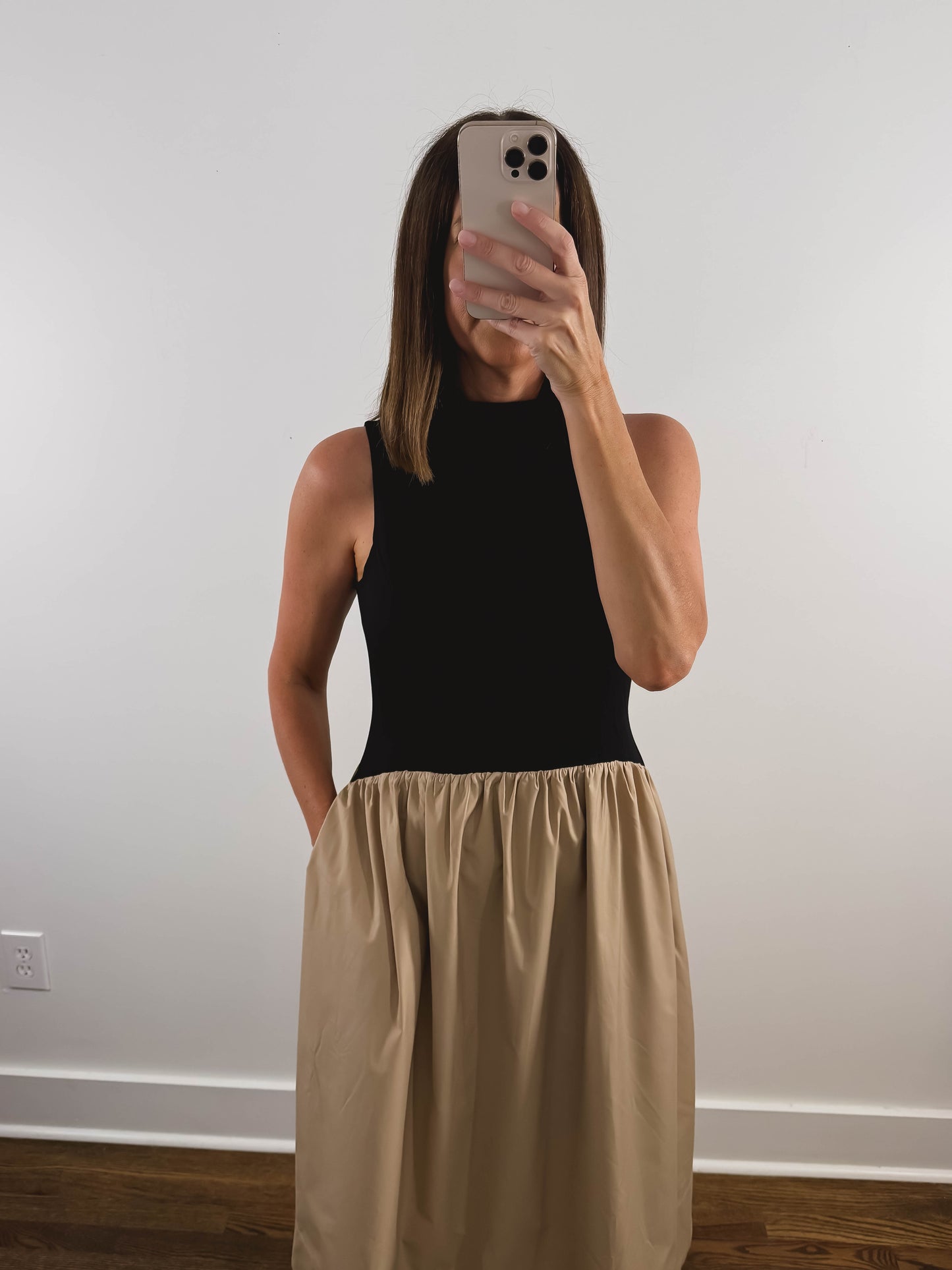 The Sunday Midi Dress in Black + Tan