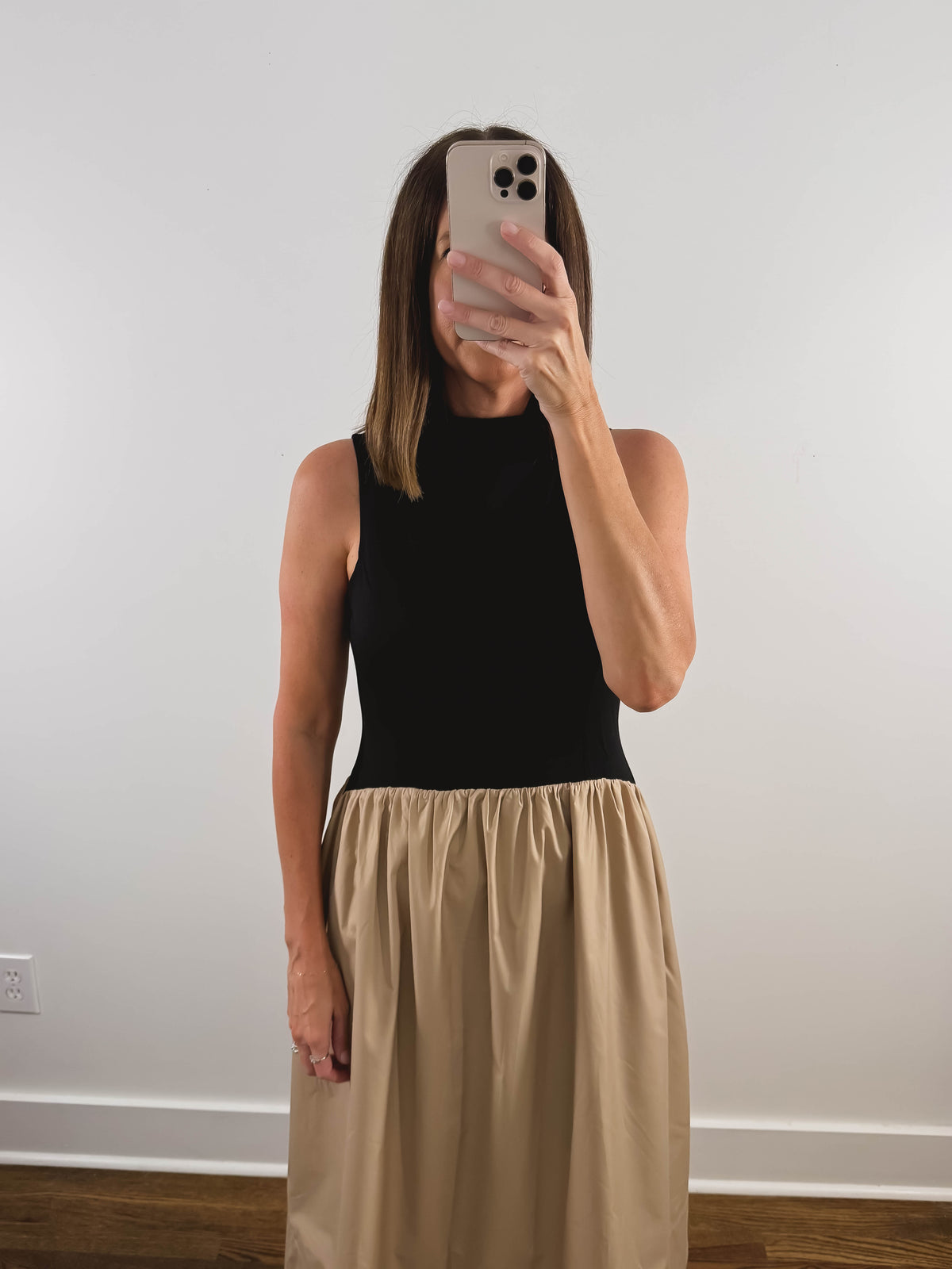 The Sunday Dress | Black and Tan Sleeveless Midi Dress