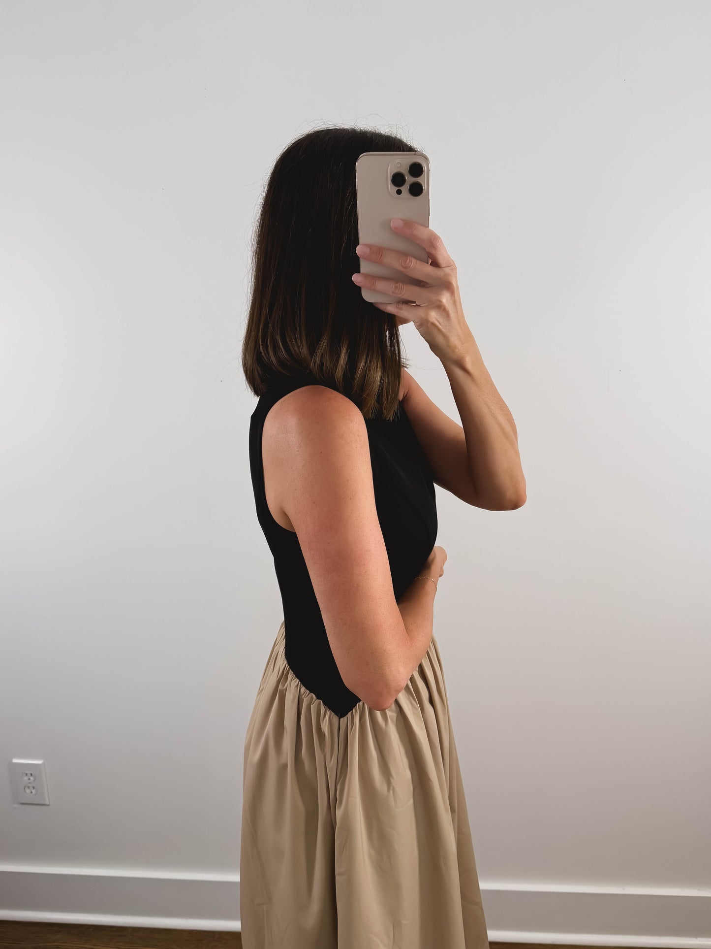 The Sunday Midi Dress in Black + Tan