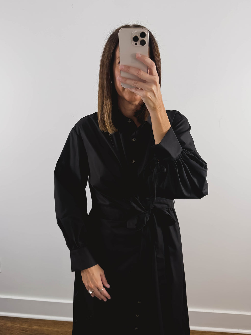 The Willow Dress | Black Belted Long Sleeve Midi Dress