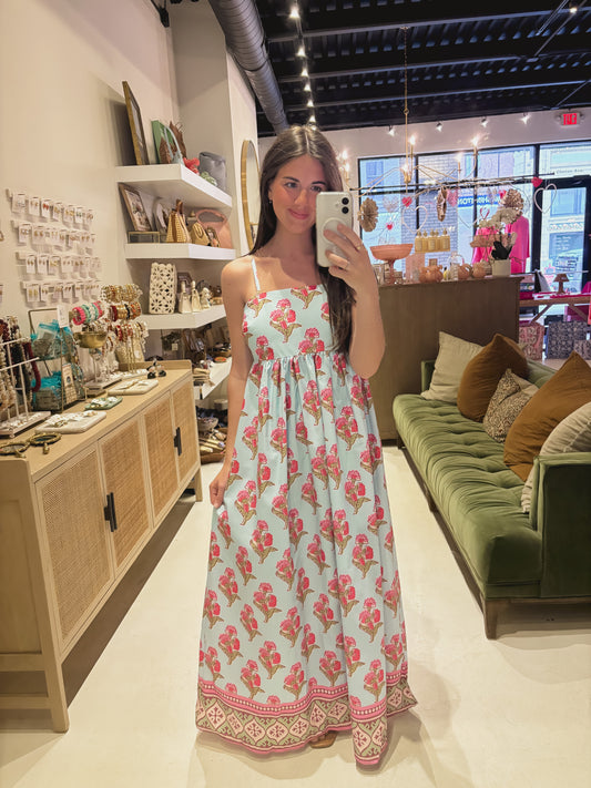 Light Blue Dress with Pink Flowers
