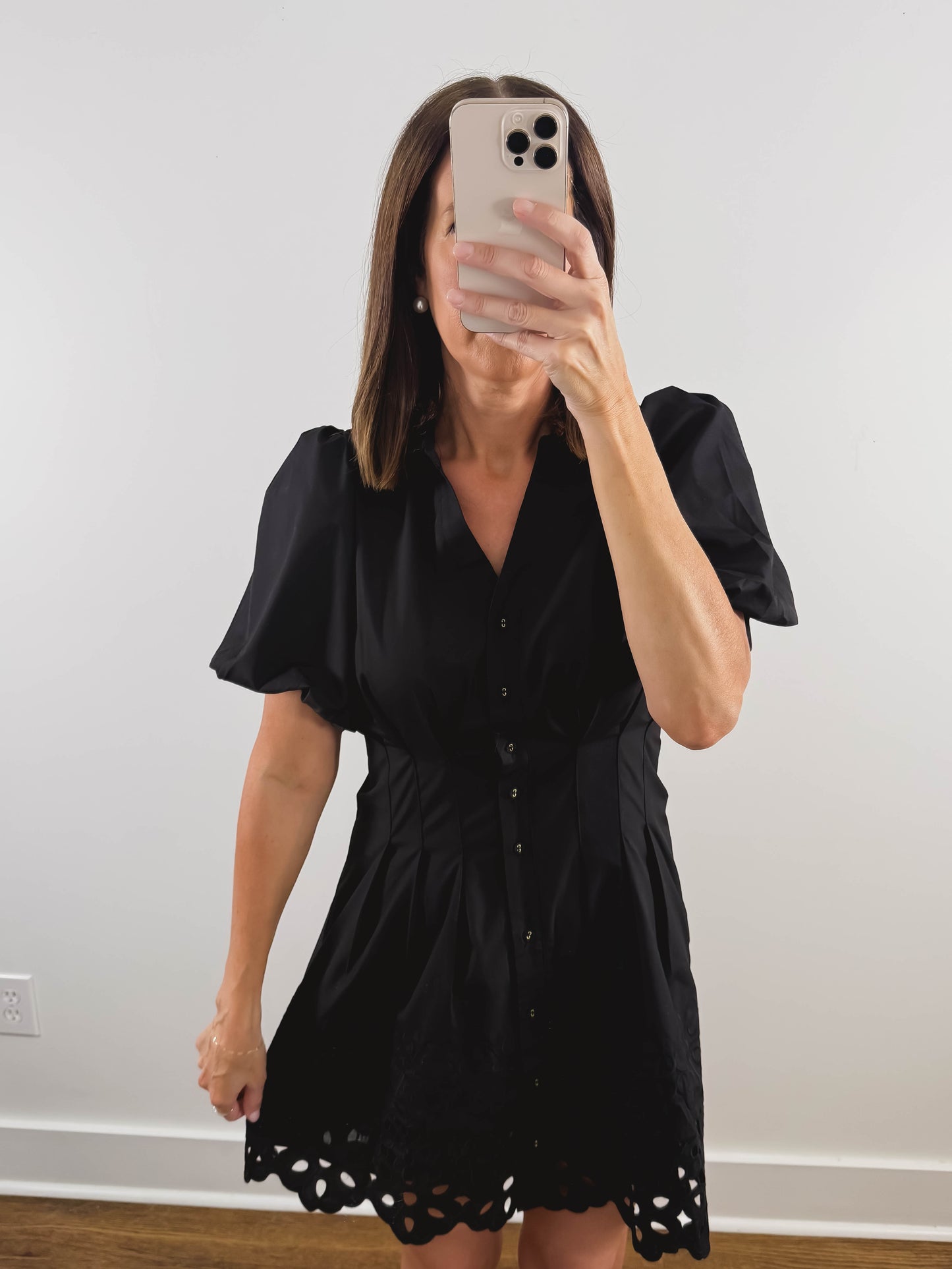 The Sable Dress | Black Cutwork Eyelet Mini Shirt Dress