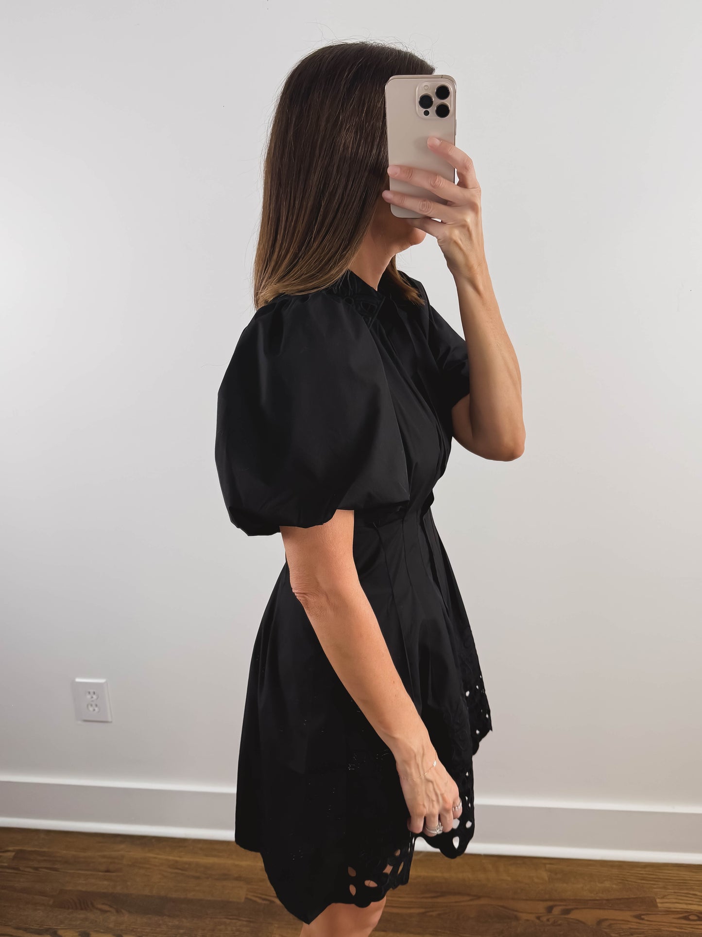 The Sable Dress | Black Cutwork Eyelet Mini Shirt Dress
