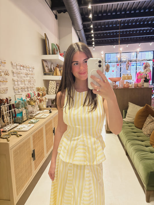 Yellow Striped Blouse with Bow Tied Waist