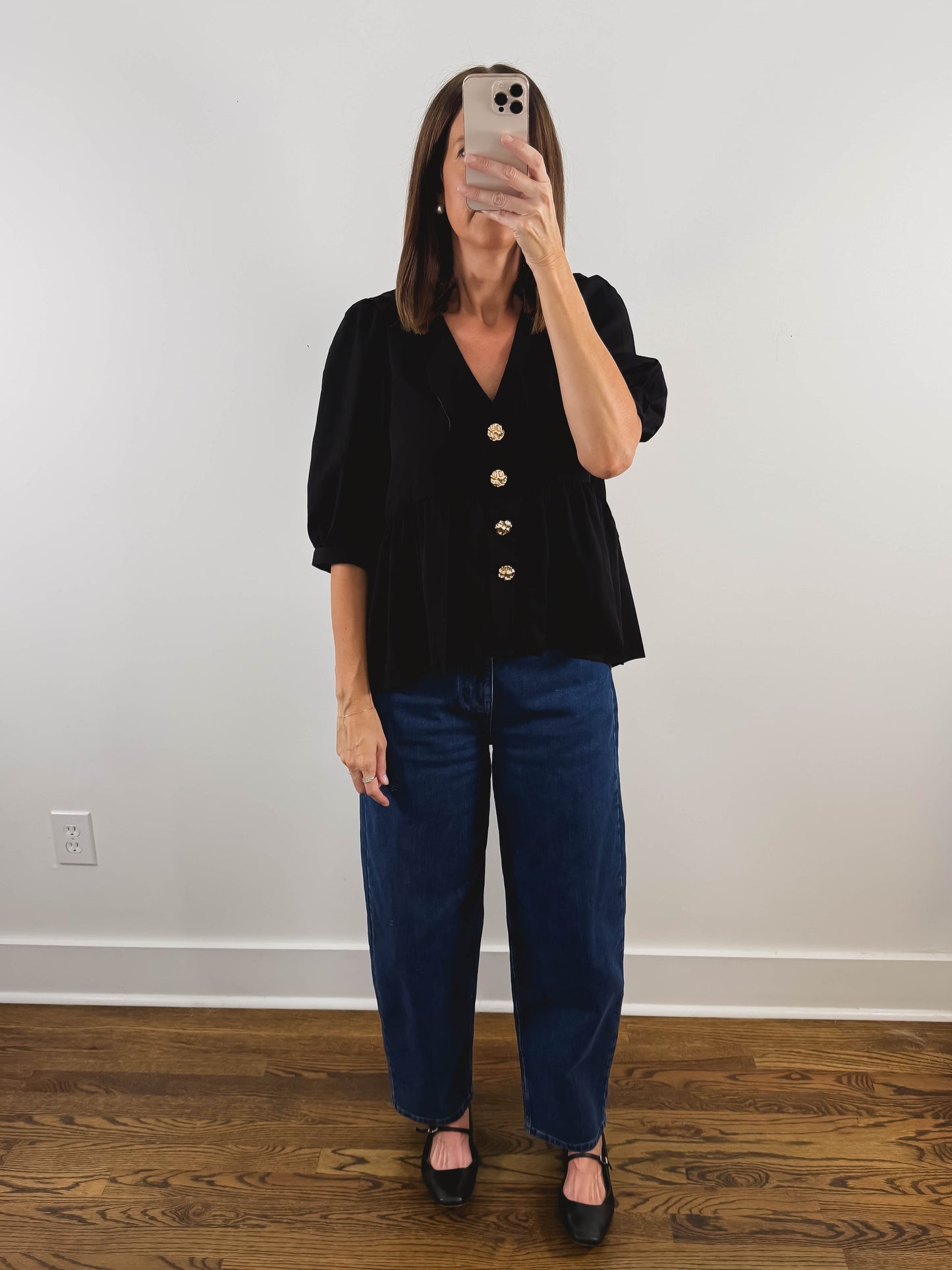 The Gold Button Top in Black