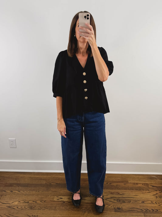 The Gold Button Top in Black