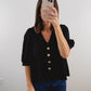 The Gold Button Top in Black