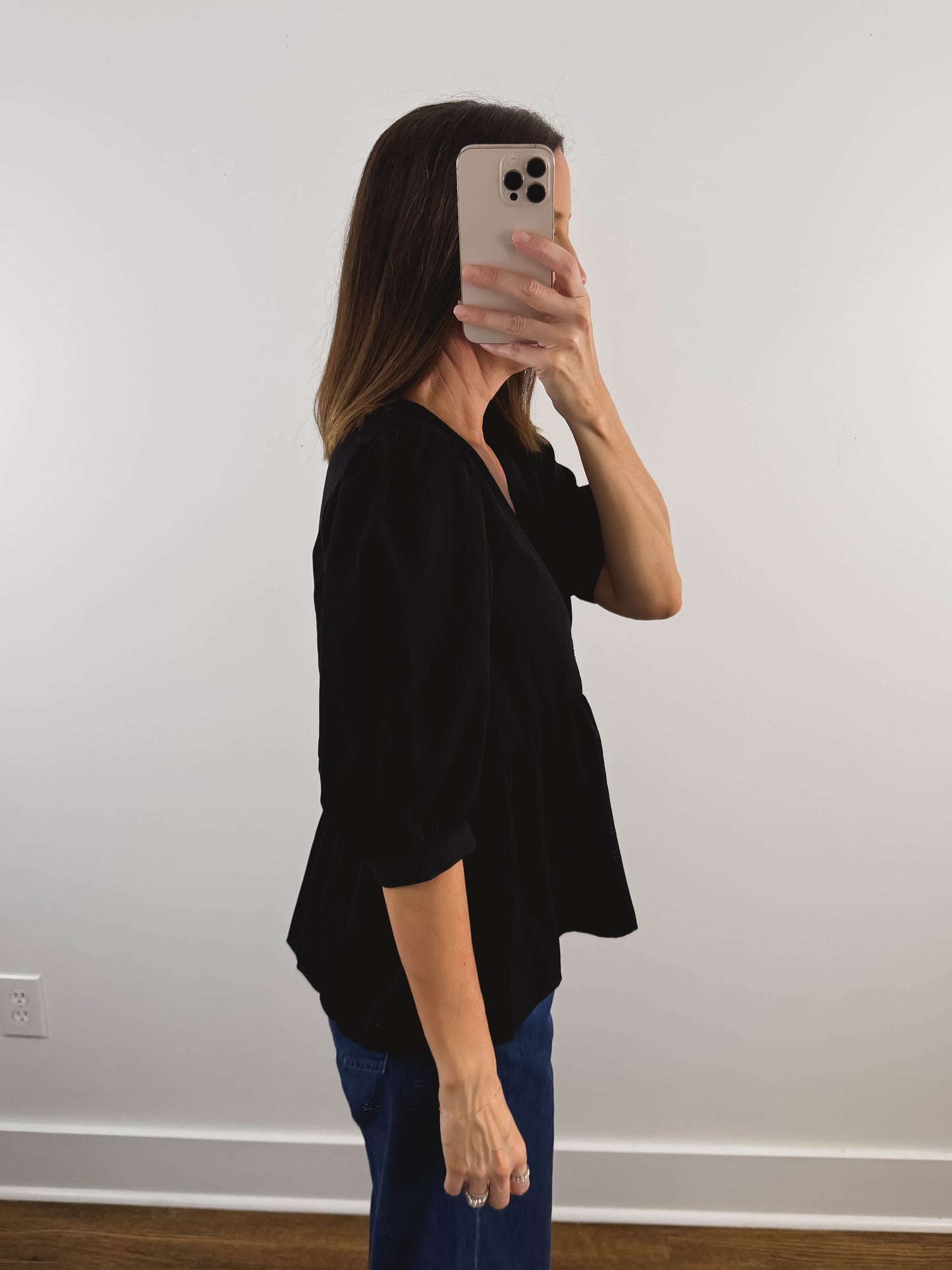 The Gold Button Top in Black