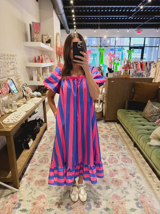 The Stella Striped Dress in Blue and Pink