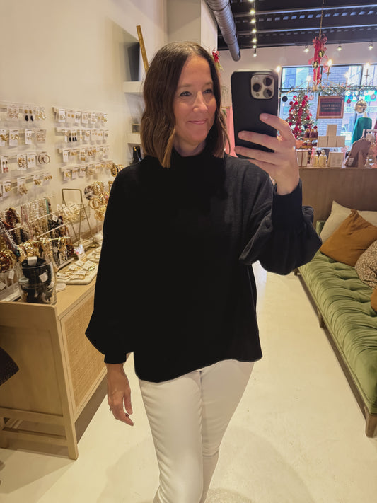 DOORBUSTER! Textured Relaxed Fit Turtleneck in Black