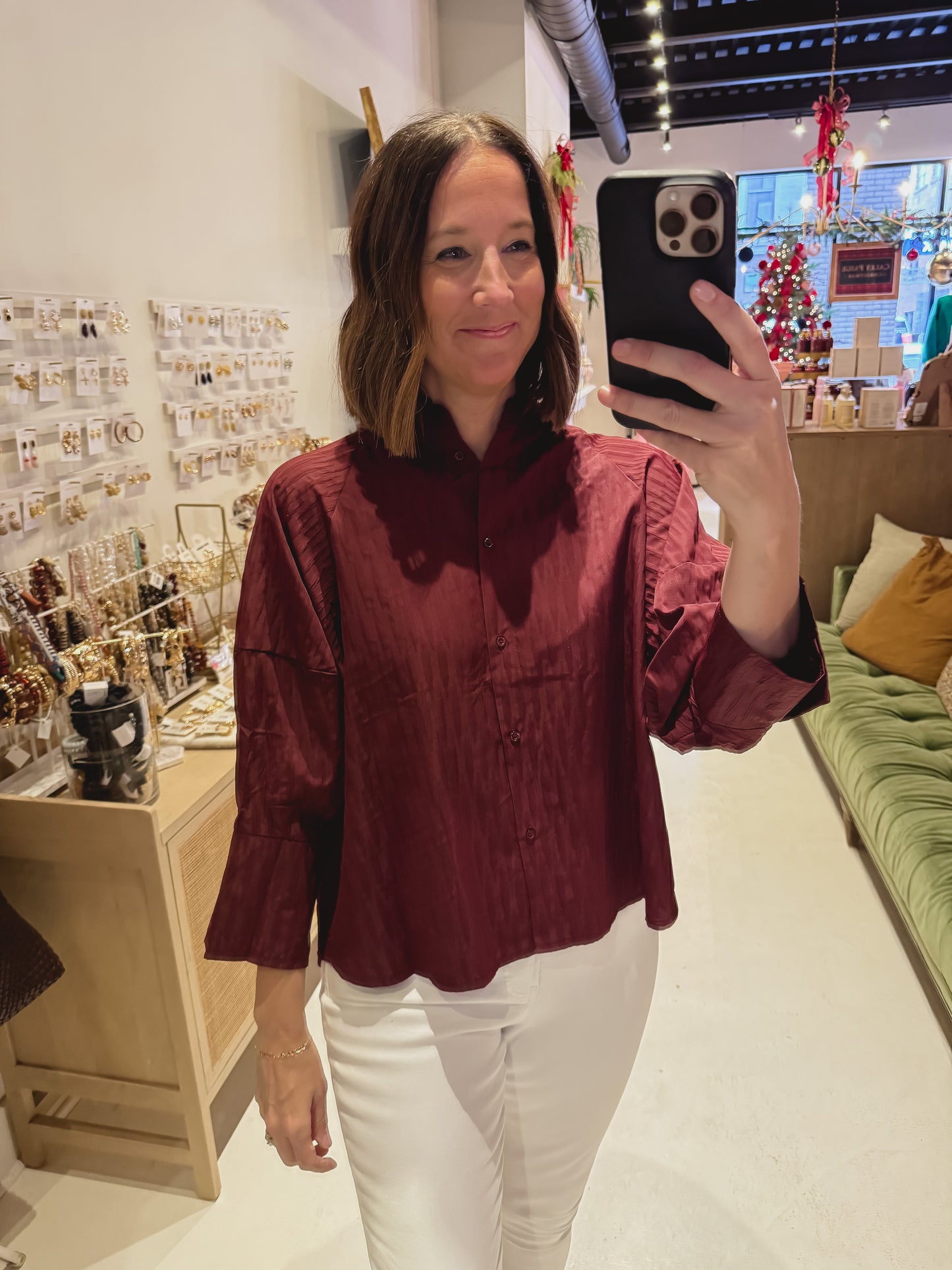 DOORBUSTER! The Textured Button Up in Maroon