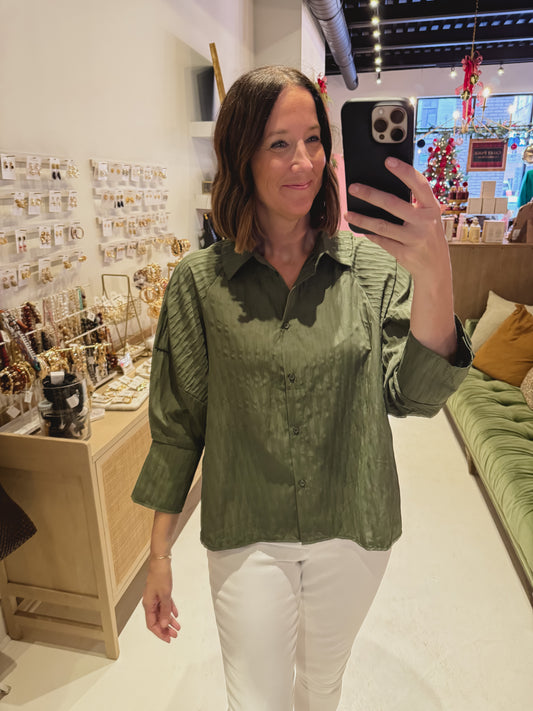 DOORBUSTER! The Textured Button Up in Green