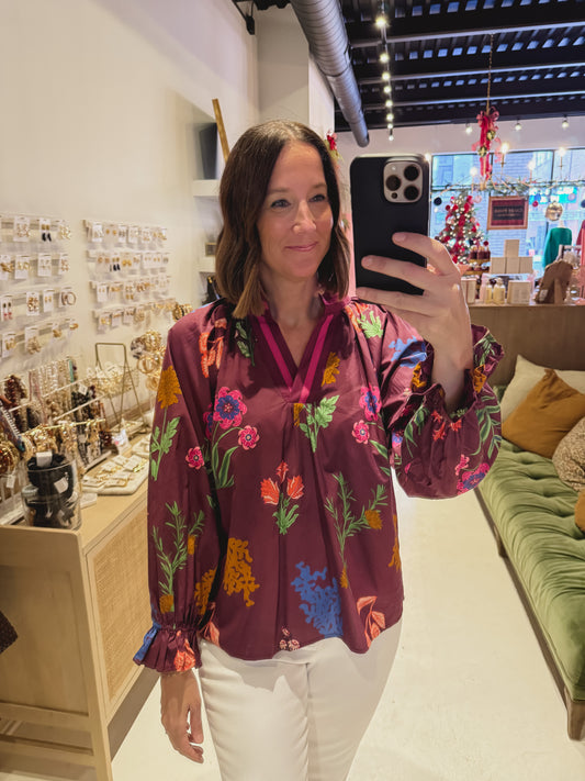 DOORBUSTER! The Maroon Floral Long Sleeve Top