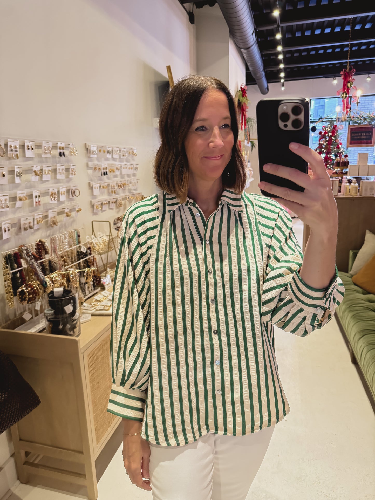 DOORBUSTER! Green and White Striped Top