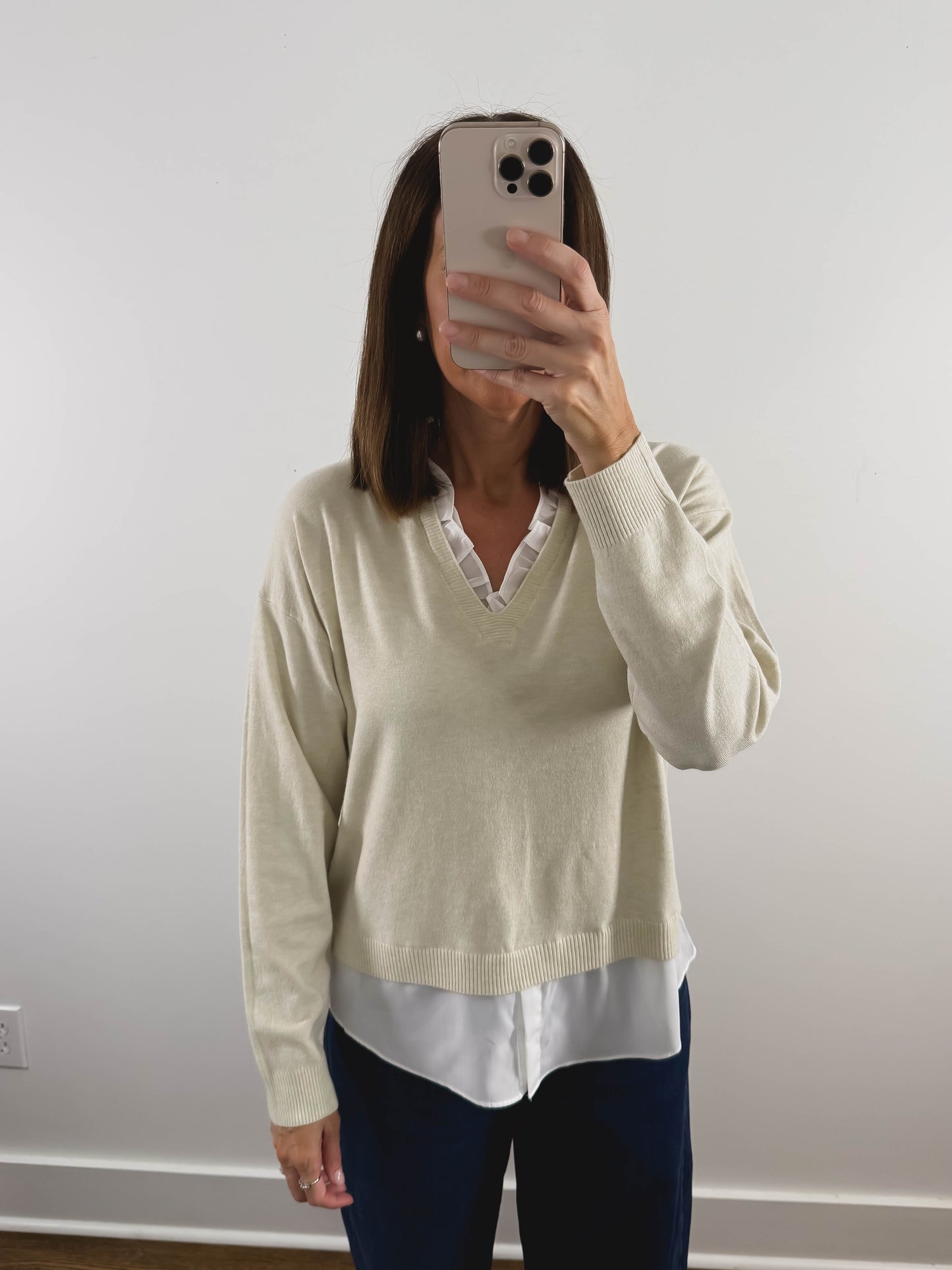 The Layered Ruffle Sweater in Cream