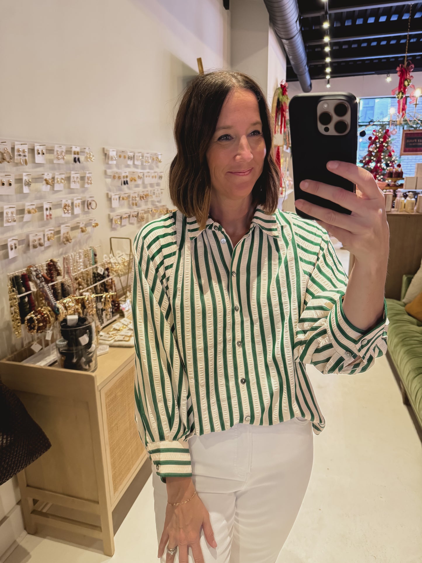 DOORBUSTER! Green and White Striped Top