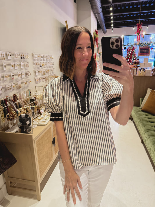 DOORBUSTER! The Black and White Striped Short Sleeve Top