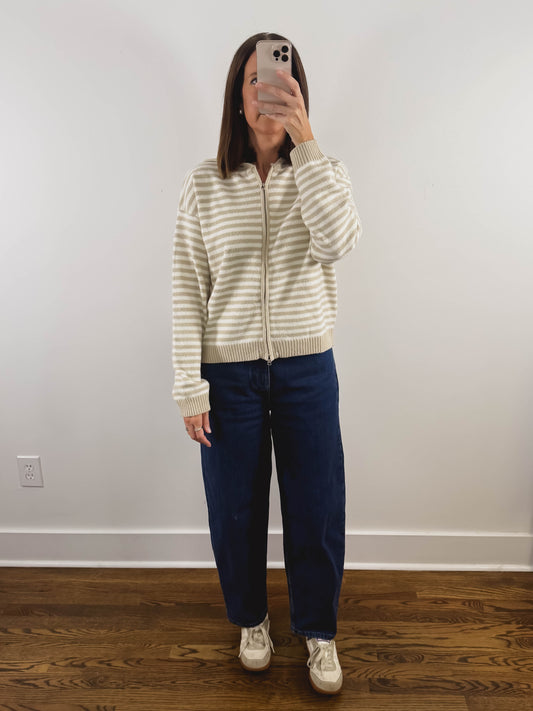 The Regatta Striped Zip Hoodie in Cream/Tan