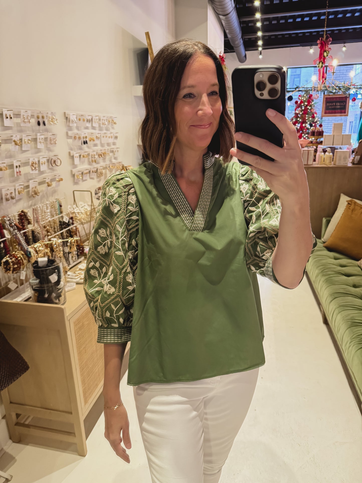 DOORBUSTER! The Green Geometric Floral Top