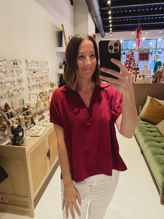 DOORBUSTER! Maroon Collared Top