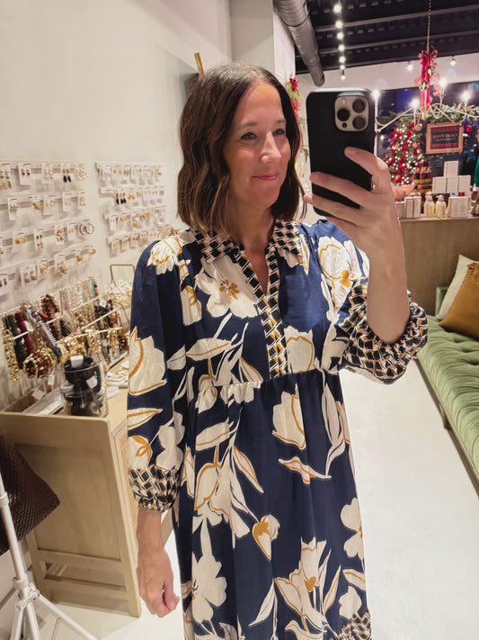 DOORBUSTER! Navy Floral Long Dress