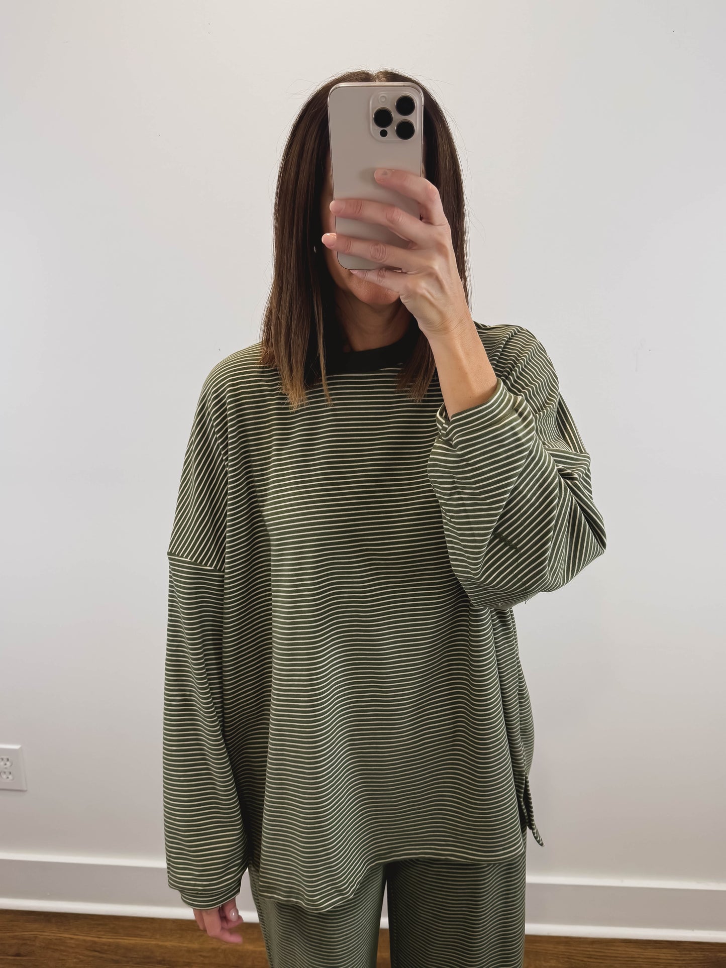 The Levi Striped Oversized Long Sleeve Top in Olive Green