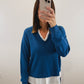 The Lucille Ruffle Collar Sweater in Turquoise