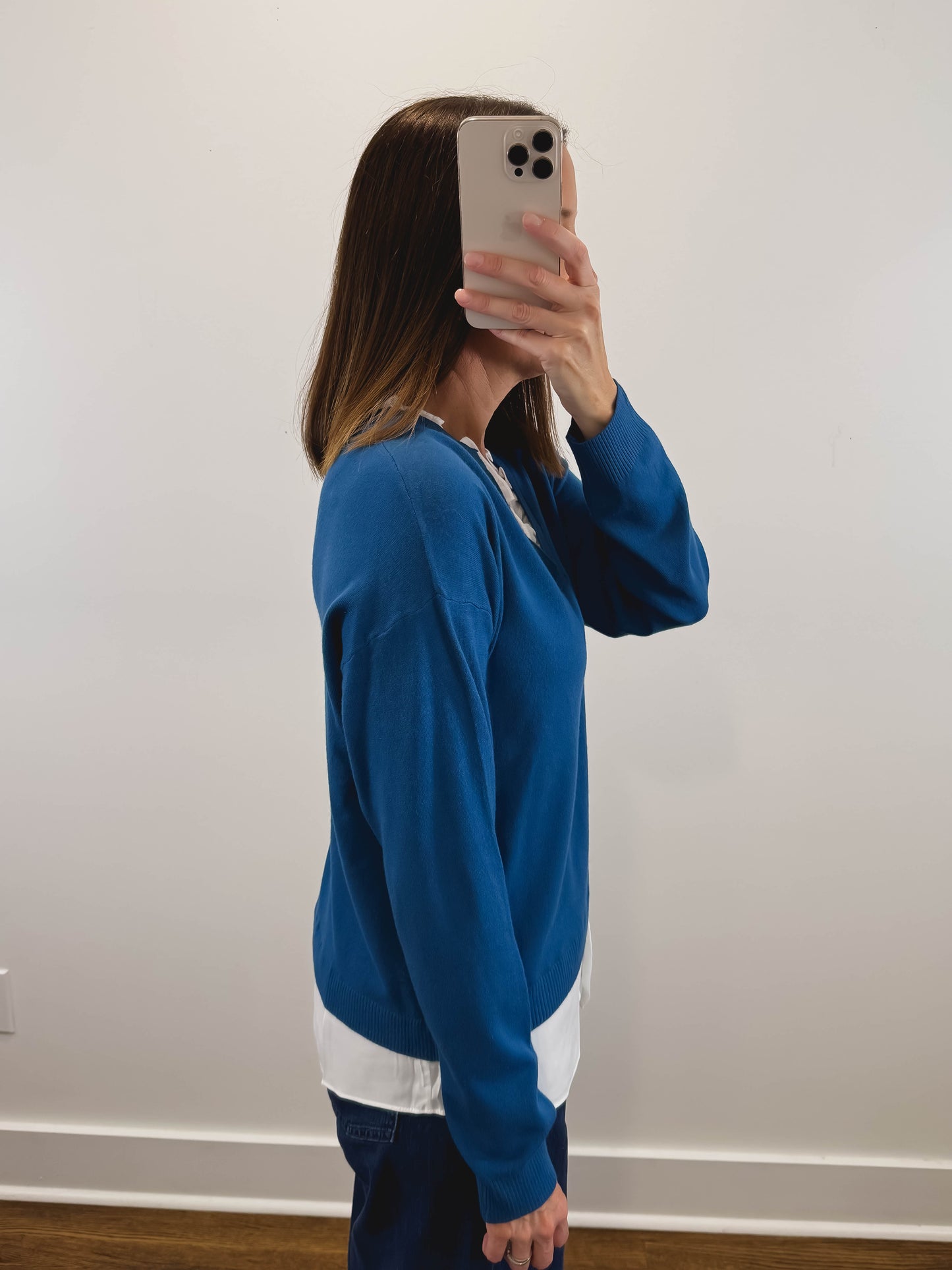 The Lucille Ruffle Collar Sweater in Turquoise