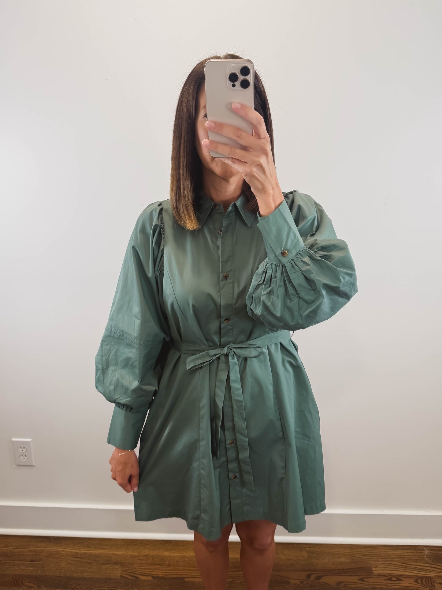 The Sagebrook Dress | Sage Green Mini Shirt Dress